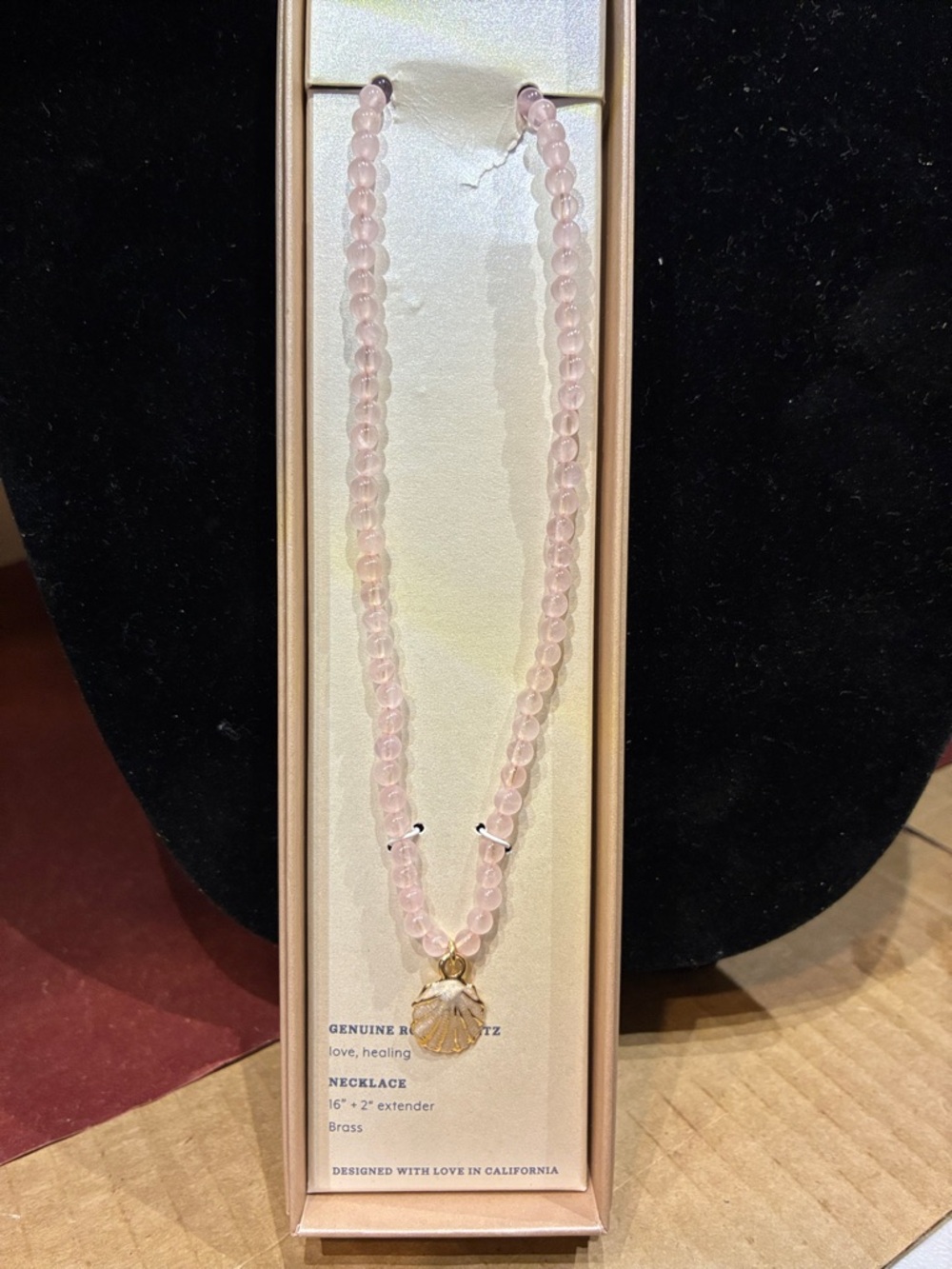 Pink Rose Quartz Beaded Necklace with Shell Pendant Luna Norte NIB